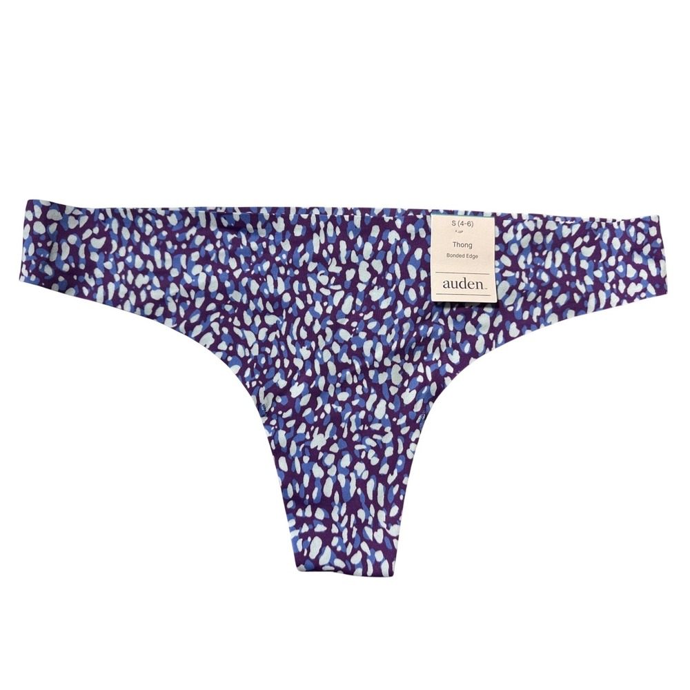 Auden Womens Thong Panty Purple Blue Abstract Print Size S 4-6 Bonded Edge